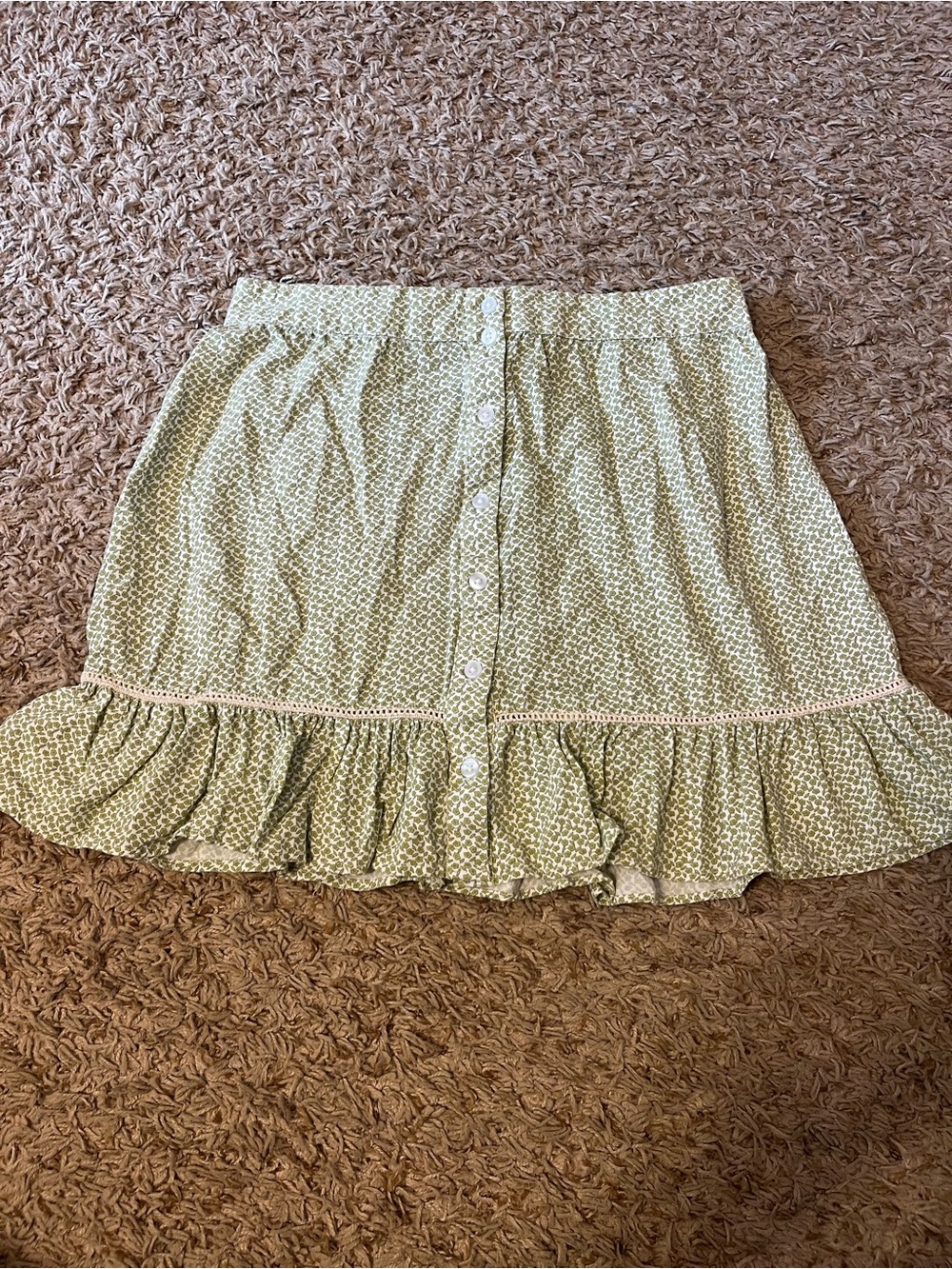 Women’s Light Green Button-Front Ruffle Hem Mini Skirt